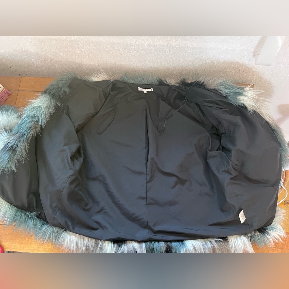Willow And Clay Faux Fur Coat Teal Gray Multi Color Open Front Jacket Boho - Picture 8 of 12
